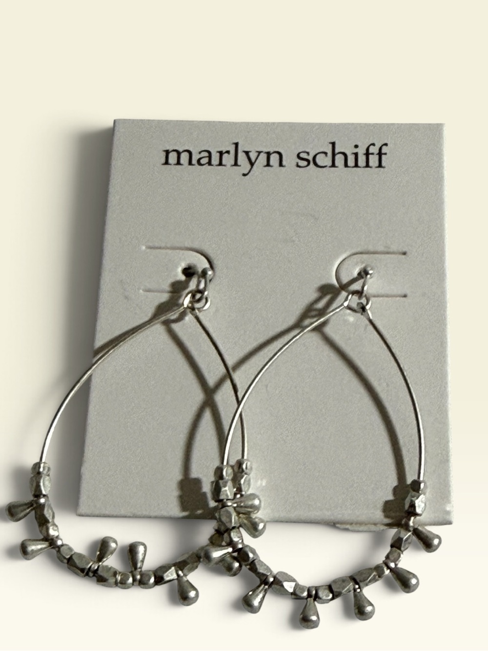 Marlyn Schiff silver teardrop hoop earrings with bead dangles